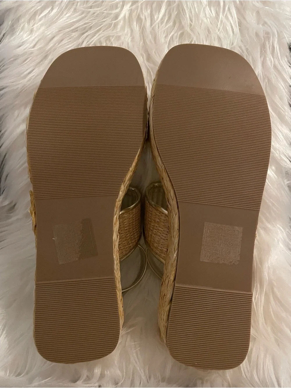 NEW Shoe'N Tale Women’s Platform Sandals Raffia Woven Espadrille Open Toe Sz 7.5